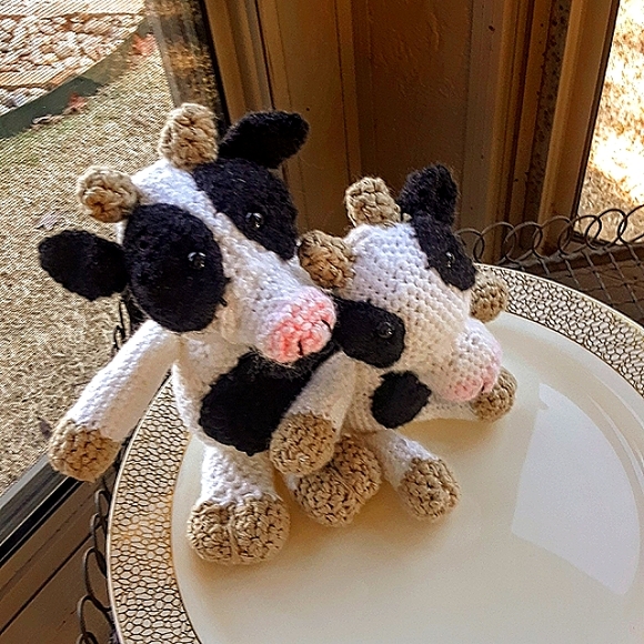 Handcrafted Other - 2 Handcrafted Krissie Mini Cows, 4" and 6" sitting down